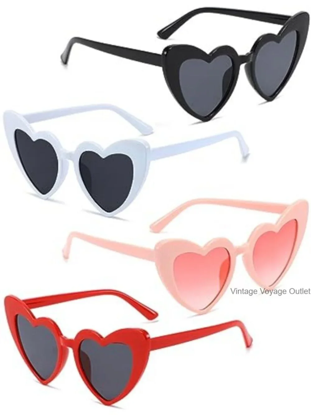 4 Pack Heart Sunglasses Cat Eye Vintage Retro Women UV Protection Party